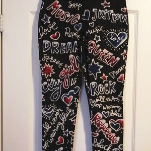 Graphic Print Black Women’s Leggings - Red & Blue Heart Design